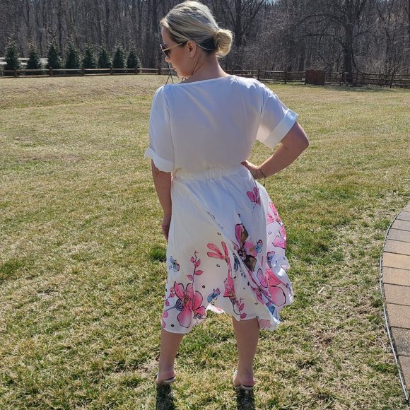 BRAND NEW WHITE  PINK FLORAL DRESS - Picture 6 of 13